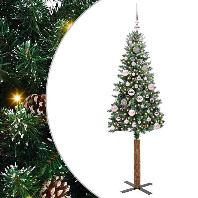 Berkfield Home Slim Christmas Tree with 150 LEDs Green & White 150 cm - image 1