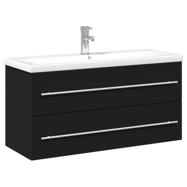 Berkfield Home Bathroom Sink Cabinet with Built-in Basin Black - image 1