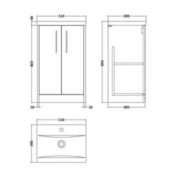 Balterley Winshill Contemporary 2 Door Floor Standing Vanity Basin Unit, 500mm in Grey - thumbnail 4