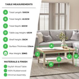 FurnitureboxUK Solid Wood Coffee Table - Eden Wooden Coffee Table - Pale Oak Stain Tabletop Cream Legs - Bright Modern Take on Classic Farmhouse - thumbnail 6