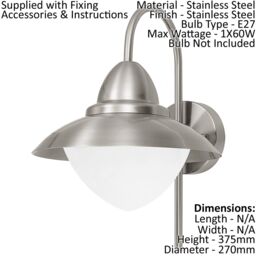 Loops IP44 Outdoor Wall Light Stainless Steel Opal Fisherman 1x 60W E27 Porch Lamp in Metallics - thumbnail 2