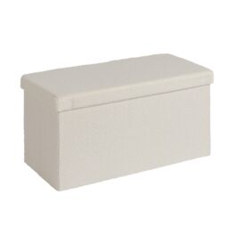 Home Source Folding Ottoman Chest Boucle Teddy Bear Fabric Solid Storage Box in Cream - thumbnail 4