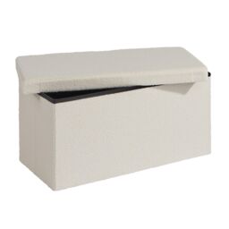 Home Source Folding Ottoman Chest Boucle Teddy Bear Fabric Solid Storage Box in Cream - thumbnail 5