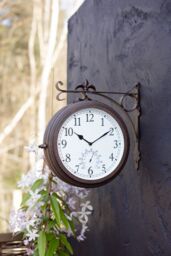Primrose Outdoor Garden Station Clock With Thermometer Antique Bronze Double Sided 41cm in Brown - thumbnail 5