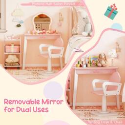 CASART Kids Wood Makeup Vanity Set Hair Salon Play Set w/LED Lighted Mirror in Pink - thumbnail 5