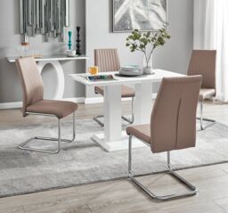 FurnitureboxUK Imperia 4 Seater Modern White High Gloss Rectangular Dining Table & 4 Lorenzo Faux Leather Chairs in Beige - thumbnail 1