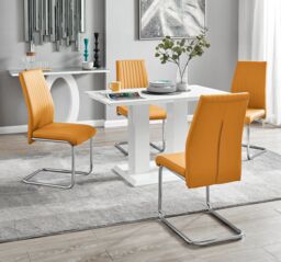 FurnitureboxUK Imperia 4 Seater Modern White High Gloss Rectangular Dining Table & 4 Lorenzo Faux Leather Chairs in Beige - thumbnail 3