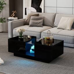 Rolipo Modern Black High Gloss LED Coffee Table with Storage Drawers - Size: 1 Pack - thumbnail 8