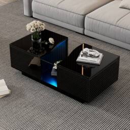 Rolipo Modern Black High Gloss LED Coffee Table with Storage Drawers - Size: 1 Pack - thumbnail 6