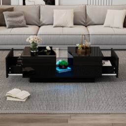 Rolipo Modern Black High Gloss LED Coffee Table with Storage Drawers - Size: 1 Pack - thumbnail 5