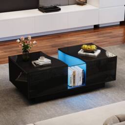 Rolipo Modern Black High Gloss LED Coffee Table with Storage Drawers - Size: 1 Pack - thumbnail 9