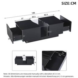 Rolipo Modern Black High Gloss LED Coffee Table with Storage Drawers - Size: 1 Pack - thumbnail 4