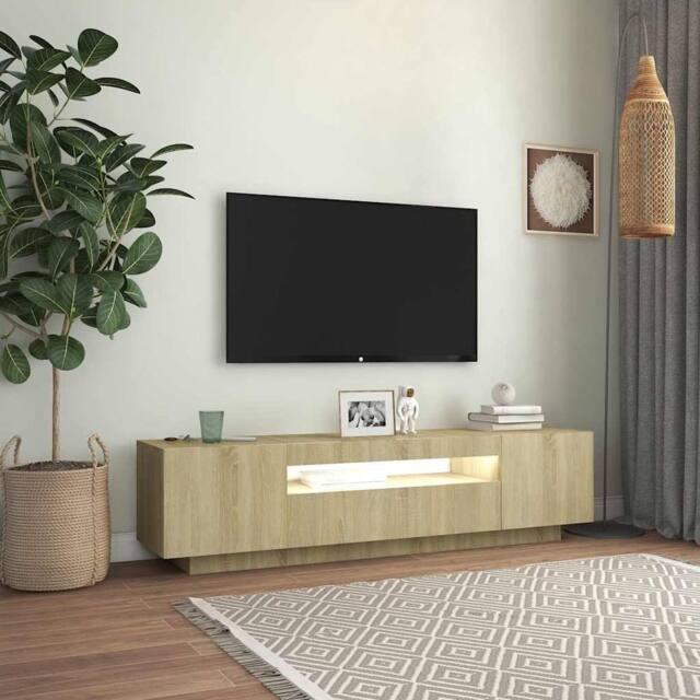 Berkfield Home TV Cabinet with LED Lights Sonoma Oak 160x35x40 cm in Light Brown - Size: 160 x 35 x 40 cm - image 1