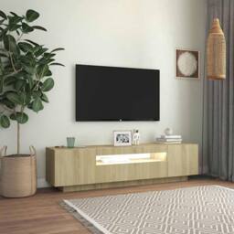 Berkfield Home TV Cabinet with LED Lights Sonoma Oak 160x35x40 cm in Light Brown - Size: 160 x 35 x 40 cm - thumbnail 1