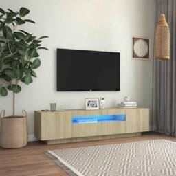 Berkfield Home TV Cabinet with LED Lights Sonoma Oak 160x35x40 cm in Light Brown - Size: 160 x 35 x 40 cm - thumbnail 2