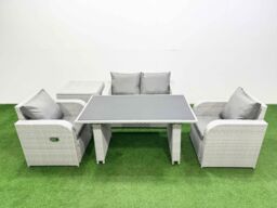 Fimous Outdoor Rattan Garden Furniture Dining Set 4-seater with Side Table in Light Grey - thumbnail 1