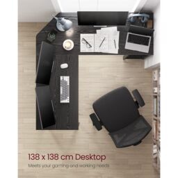 VASAGLE L-Shaped Corner Gaming Desk with 2 Storage Shelves Space Saving in Black - thumbnail 3