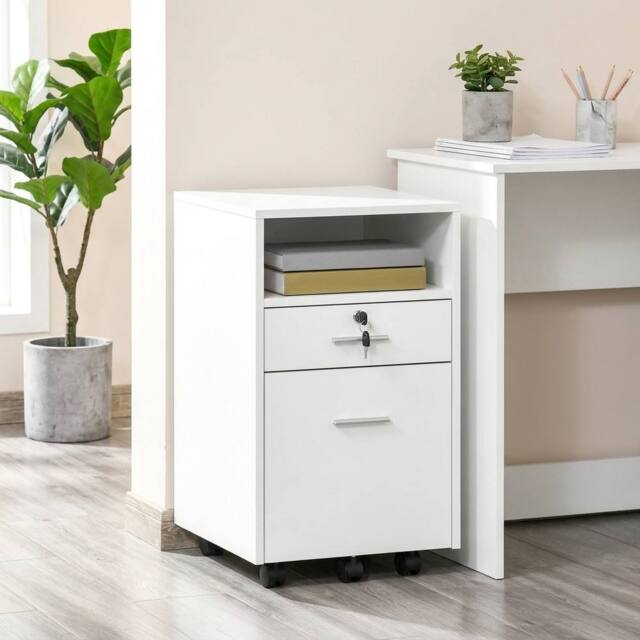 STILVORA White Filing Cabinet with 2 Drawers & Wheels - image 1