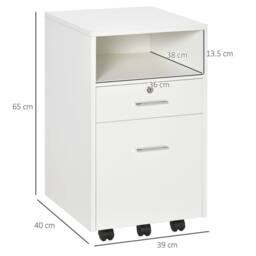 STILVORA White Filing Cabinet with 2 Drawers & Wheels - thumbnail 3