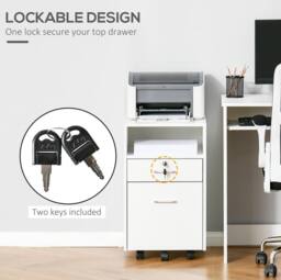 STILVORA White Filing Cabinet with 2 Drawers & Wheels - thumbnail 5