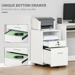STILVORA White Filing Cabinet with 2 Drawers & Wheels - thumbnail 7
