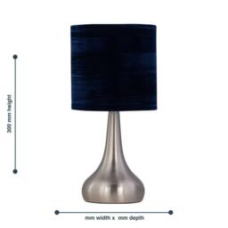 First Choice Lighting Set of 2 Romana - Brushed Chrome Touch Table Lamps Navy Blue Shades in Silver - thumbnail 6