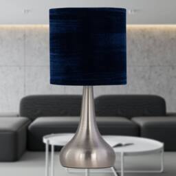 First Choice Lighting Set of 2 Romana - Brushed Chrome Touch Table Lamps Navy Blue Shades in Silver - thumbnail 4