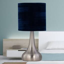First Choice Lighting Set of 2 Romana - Brushed Chrome Touch Table Lamps Navy Blue Shades in Silver - thumbnail 5