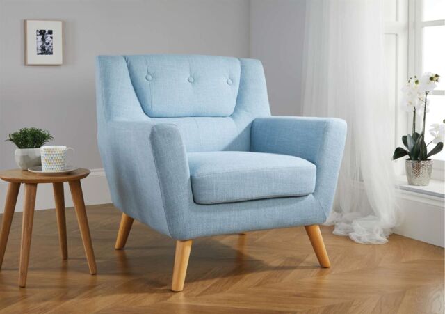 Birlea Blue Fabric Armchair Lambeth Duck Egg Easy Chair Scandinavian Retro in Duck Egg Blue - image 1