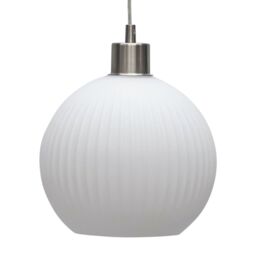 First Choice Lighting Set of 2 Betchley - White Ribbed Glass Globe with Satin Nickel Pendant - thumbnail 7