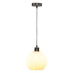 First Choice Lighting Set of 2 Betchley - White Ribbed Glass Globe with Satin Nickel Pendant - thumbnail 2