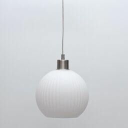 First Choice Lighting Set of 2 Betchley - White Ribbed Glass Globe with Satin Nickel Pendant - thumbnail 6