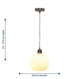 First Choice Lighting Set of 2 Betchley - White Ribbed Glass Globe with Satin Nickel Pendant - thumbnail 8