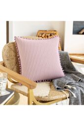 Living and Home Polyester Cushion Cover with Pom-Pom Trim in Pink
