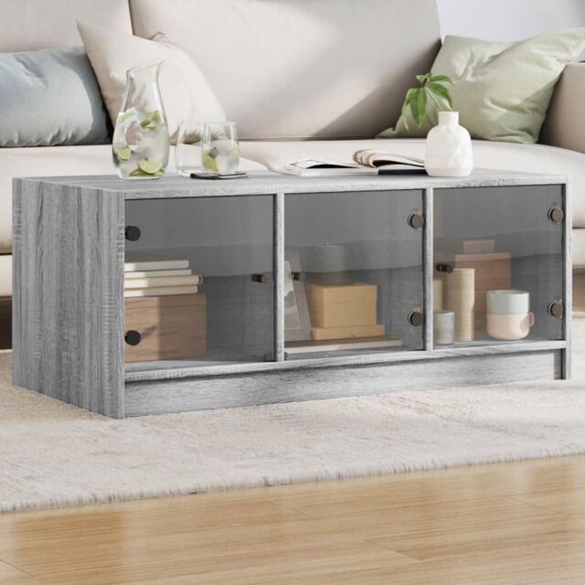 Berkfield Home Coffee Table with Glass Doors Grey Sonoma 102x50x42 cm - Size: 102 x 50 x 42 cm - image 1