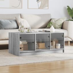 Berkfield Home Coffee Table with Glass Doors Grey Sonoma 102x50x42 cm - Size: 102 x 50 x 42 cm - thumbnail 3