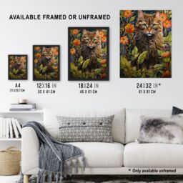 Artery8 Wall Art Print Cat In Flower Field Blooms Stylised Graphic Painting Colourful Psychedelic Animal Portrait Art Framed in Green - Size: A4 - thumbnail 3