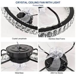 Garwarm Dimmable Crystal Ceiling Fan with LED Light & Remote Control & APP in Black - thumbnail 6