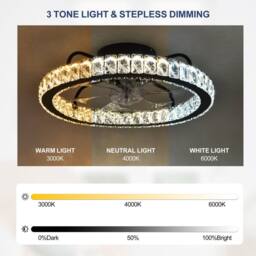 Garwarm Dimmable Crystal Ceiling Fan with LED Light & Remote Control & APP in Black - thumbnail 7