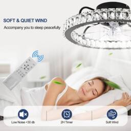 Garwarm Dimmable Crystal Ceiling Fan with LED Light & Remote Control & APP in Black - thumbnail 9