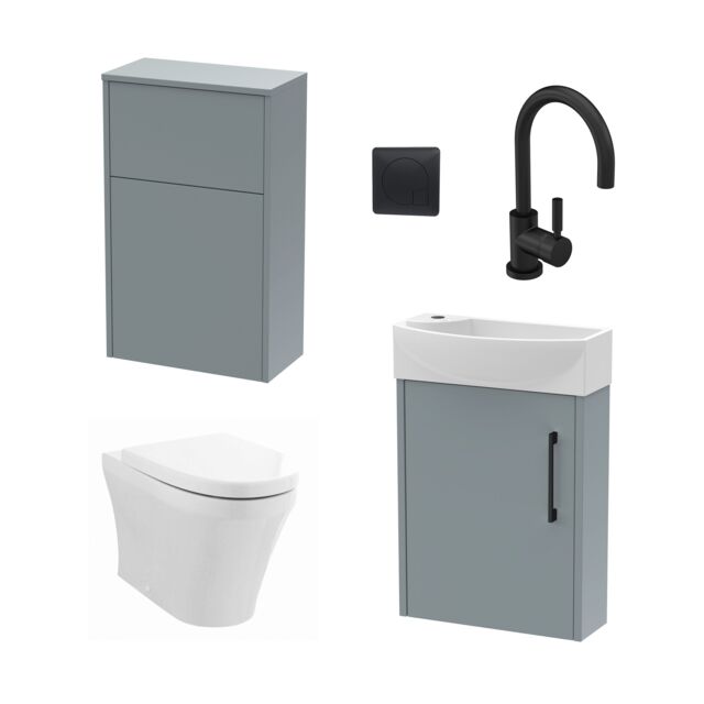Balterley Cloakroom Suite Right Hand Vanity WC Toilet Tap Set 440mm - Grey Black in Brown - image 1