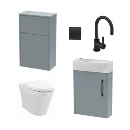Balterley Cloakroom Suite Right Hand Vanity WC Toilet Tap Set 440mm - Grey Black in Brown - thumbnail 1
