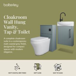 Balterley Cloakroom Suite Right Hand Vanity WC Toilet Tap Set 440mm - Grey Black in Brown - thumbnail 2