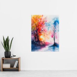 "Artery8 Autumn Forest Sunrise Dream Watercolour Painting Wall Art Print - Size: W12"" x H16""" - thumbnail 4
