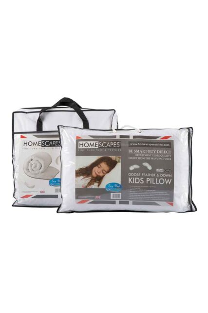 Homescapes Kids 4.5 Tog Goose Feather Duvet & Pillow Set in White - Size: Cot - image 1