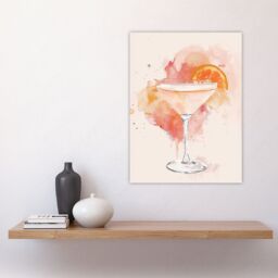"Artery8 Sidecar Cocktail Pastel Pink Orange Watercolour Wall Art Print - Size: W24"" x H32""" - thumbnail 4