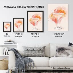 "Artery8 Sidecar Cocktail Pastel Pink Orange Watercolour Wall Art Print - Size: W24"" x H32""" - thumbnail 3