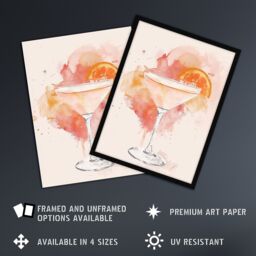 "Artery8 Sidecar Cocktail Pastel Pink Orange Watercolour Wall Art Print - Size: W24"" x H32""" - thumbnail 2