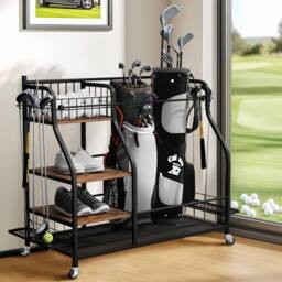 FLAVORA Mobile Golf Bag Storage Rack Holder in Black - Size: 10000mm x 520mm - thumbnail 3