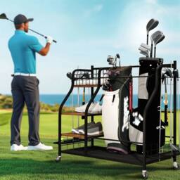 FLAVORA Mobile Golf Bag Storage Rack Holder in Black - Size: 10000mm x 520mm - thumbnail 5